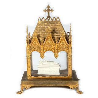 Gothic Style Gilt Metal Glass Reliquary