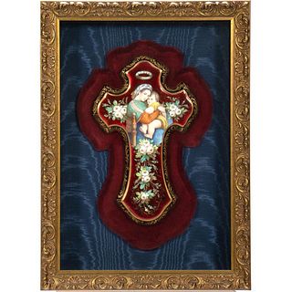 Madonna and Child Painted Cross in Gilt Frame