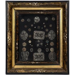 Framed Collection of Victorian Buttons and Buckles