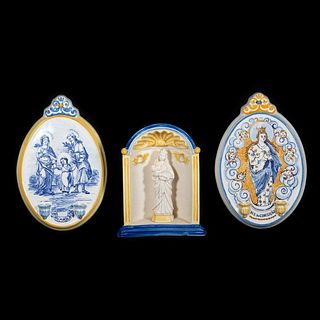 3 Portuguese Ceramic Plaques, incl. Madonna and Child