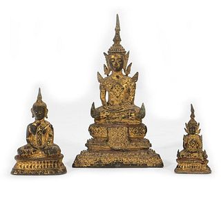 3 Small Gilt-Bronze Thai Buddhas