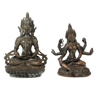 Two Patinated Bronze Statues of Hindu Deities
