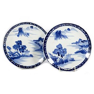 Two Asian Blue and White Ceramic Chargers