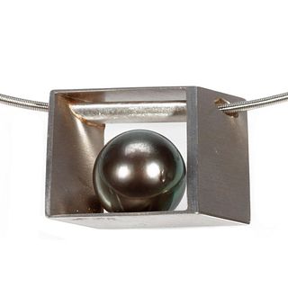 South Sea cultured pearl, platinum pendant-necklace