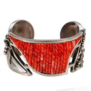 Pete Sierra Navajo coral and silver cuff bracelet