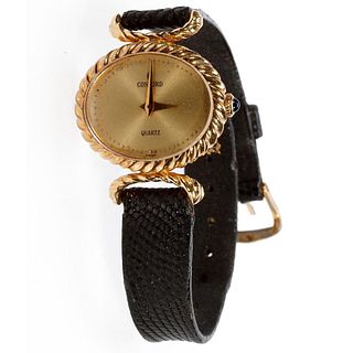 Concord ladies 14k gold , leather strap wristwatch