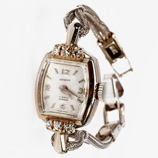 Diamond and 14k white gold ladies wristwatch