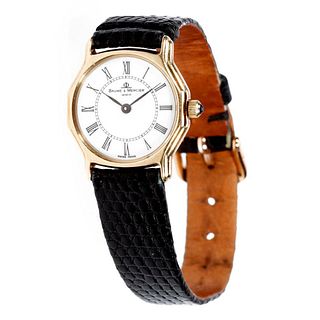 Baume & Mercier 14k gold, leather ladies wristwatch