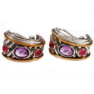 David Yurman pair of gem-set, silver & 14k earrings