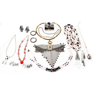 Group of silver, gem-set and costume jewelry