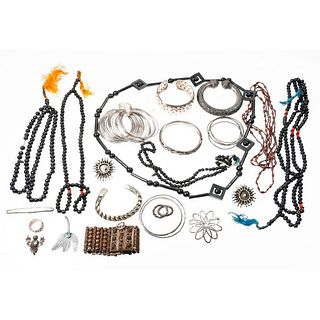 Collection of silver, metal and beaded jewelry