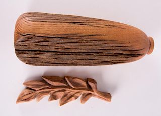 Rustic Wood Vase & Wood Carved Leaf
