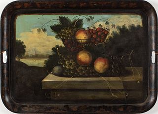 Metal Tole Tray Decorated with a Fruit Still Life, 19th C