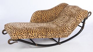 English Metal Upholstered Rocking Chaise, Second Half 19th C