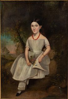 American School, Portrait of a Girl,  O/C, 19th C
