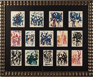 Set of 14 Framed Purvis Young Paintings on Paper