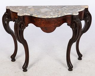 Continental Marble Top Mahogany Console, 19th C