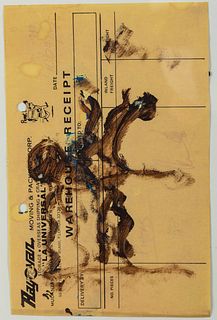 Purvis Young, Horse, Watercolor on Receipt