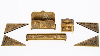 Tiffany Studios Pine Needle Gilt-Bronze Desk Set