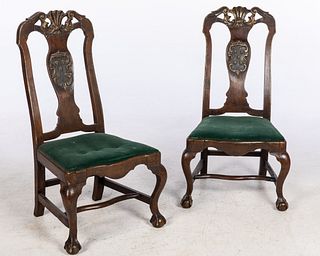 Pair of Portuguese Walnut  Slipper Chairs, 18th C
