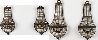Two Pairs of French Metal and Glass Wall Sconces
