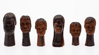 Group of 6 Austin Cambell Wood Carvings of Heads