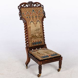 Renaissance Revival Needlepoint Slipper Chair, 19 C