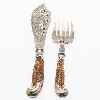 English Horn and Silver Plate Carving Set