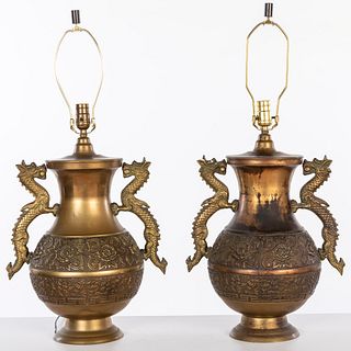 Pair of Japanese Metal Vases Now Mounted as Lamps