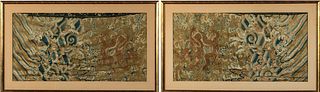 Two Chinese Framed Silk Needleworks with Dragons