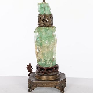 Chinese Green Quartz Vase Now Mounted as a Lamp