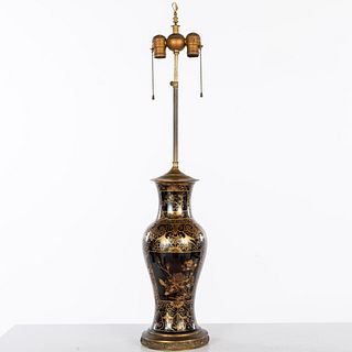 Chinese Black & Gold Decorated Vase Mounted as Lamp