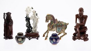 Group of 6 Chinese Jade, Cloisonne, & Wood Articles