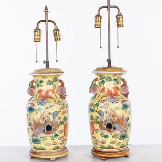 Pair of Chinese Style Ceramic Lamps, Modern