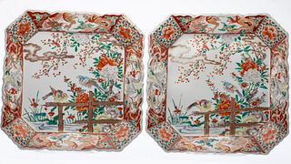 Pair of Japanese Square-Form Porcelain Plates