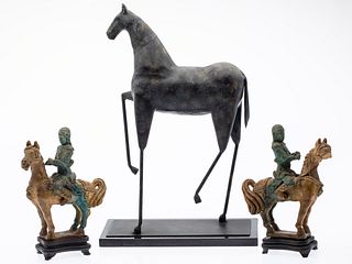Metal Horse & 2 Chinese Style Figures on Horseback