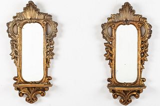 Pair of Mirrored Gilt Wood Wall Sconces