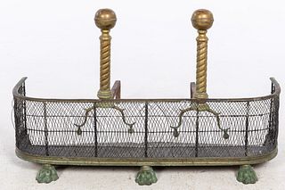 Brass Fire Fender and Andirons