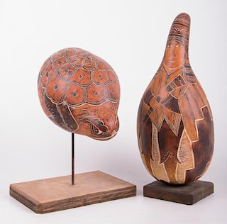 Leoncio Veli Peruvian Gourd Artwork, Two (2)