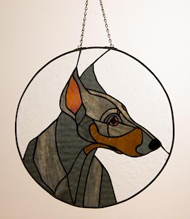Doberman Pinscher Dog Stained Glass Hanger