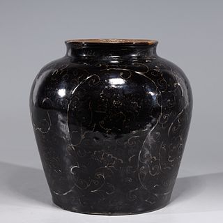 Chinese Black Glazed Floral Ceramic Vase