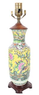 Vintage Chinese Yellow Vase Lamp