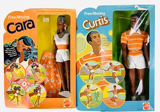 2 Barbie Friends including Free Moving Curtis & Free Moving Cara with an extra skirt. both are in their original boxes with some box damage.