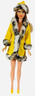 Ash Blonde TNT Barbie. Dressed in #1459 "Great Coat". Knee joints work well (three clicks), small fade spot on back lower left jaw has been lightly ti