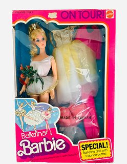 Ballerina Barbie on Tour. Her set comes with Ballerina Barbie and (3) dance outfits from 1976. This is a set that is very hard to find as well. Barbie