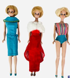 (3) vintage Barbies including (1)Blond American Girl in original bathing suit and blue heels. 1 leg clicks 2 and the other 3. (1) Next an American Gir