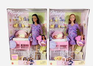 Lot of (2) boxes of Happy Family Midge and Baby with 1 AA Midge & 1 white Midge. These dolls are MIB and NRFB as well. Midge 's pregnant belly made an
