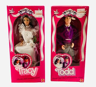 2 vintage 1982 Barbie Friends "Tracy" and "Todd" Bride and Groom. NRFB has minor wear.