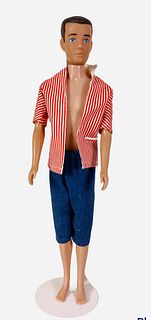 Vintage Ken with box and accessories. Ken comes with stand, arm tag, sandals, bathing suit & sealed booklet and he is wearing non-Mattel pants. Box ha