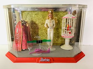 Barbie Store Display with Super Hair Barbie doll and Oscar De La Renta Fashion, Tahiti Bird in cage and many miscellaneous items
